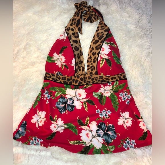 Athens Halter Tankini Red and Brown with Floral and Leopard Print NWOT size 4 - Picture 6 of 15